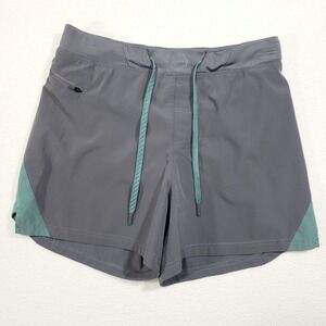 Hylete Athletic Shorts Women Small Gray Teal High-Cut Running Gym Workout